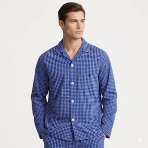 Polo Ralph Lauren Men Pajama Shirt Cotton Button Front Blue L XL